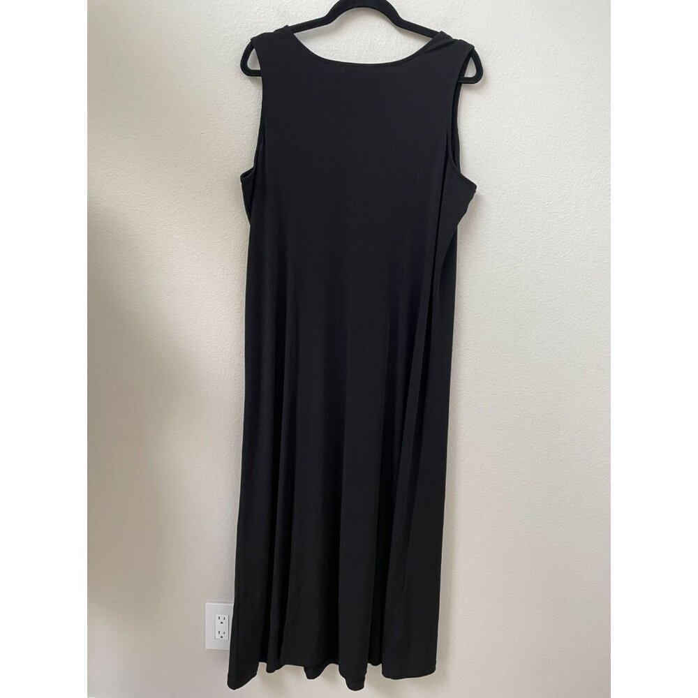 Susan Graver Womens XL Black Sleeveless V Neck Maxi Dress Button Accent Stretch - Picture 7 of 7